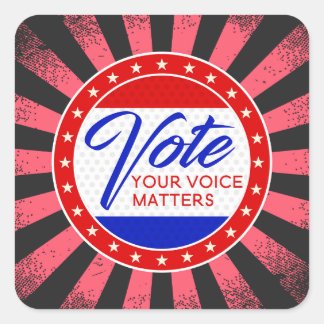 Sticker Carré Votez votre voix est important rayons étoilés roug