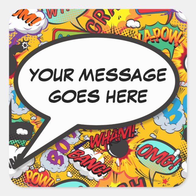 Sticker Carré Votre bulle de message amusante rétro (Devant)