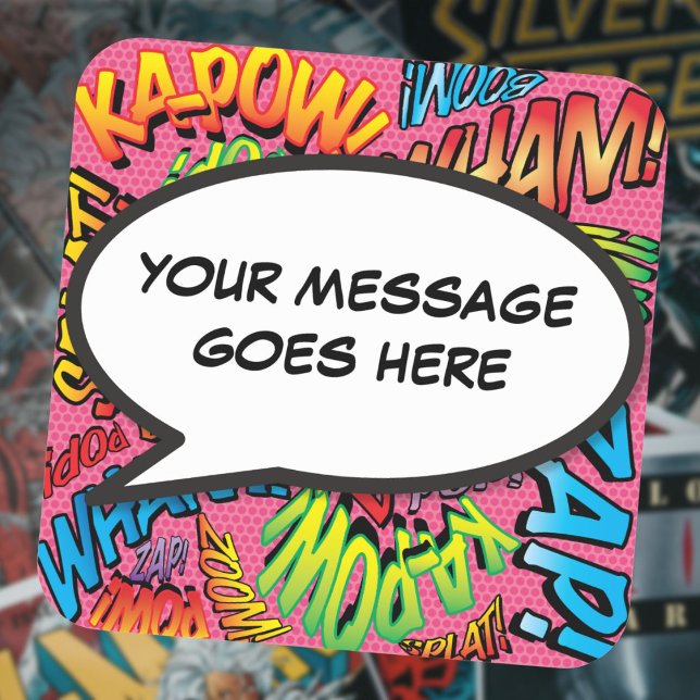 Sticker Carré Votre bulle de message de discussion Fun Retro (Your Message Speech Bubble Fun Retro Square Sticker)