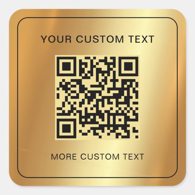 Sticker Carré Votre code QR scannable Gold Faux Texte Personnali (Devant)
