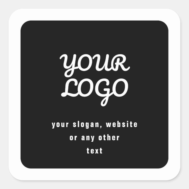 Sticker Carré Votre Logo & Slogan ou autre texte | Noir et blanc (Devant)