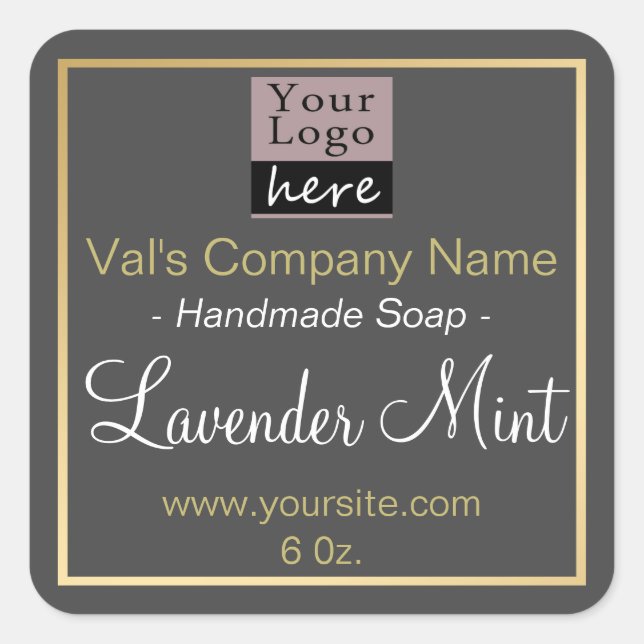 Sticker Carré Votre Logo Soap Custom Faux Gold Border (Devant)