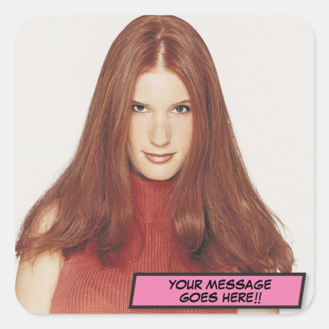 Sticker Carré Votre Message Photo Amusant Rétro Comédie Livre Po (Devant)