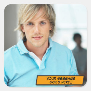 Sticker Carré Votre message photo Fun rétro bande dessinée Pop A