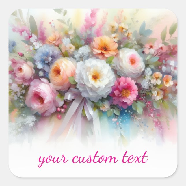 Sticker Carré Votre modèle floral aquarelle de texte personnalis (Devant)
