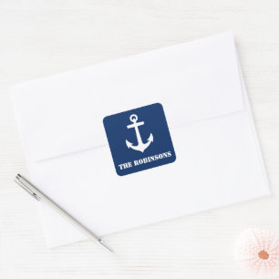Sticker Carré Votre nom de famille Ancre marine classique bleu m