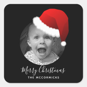 Sticker Carré Votre photo Funny Noël Père Noël Nom de famille