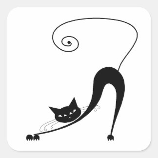 Sticker Carré Votre texte - Caractère Chat Noir Pose 9