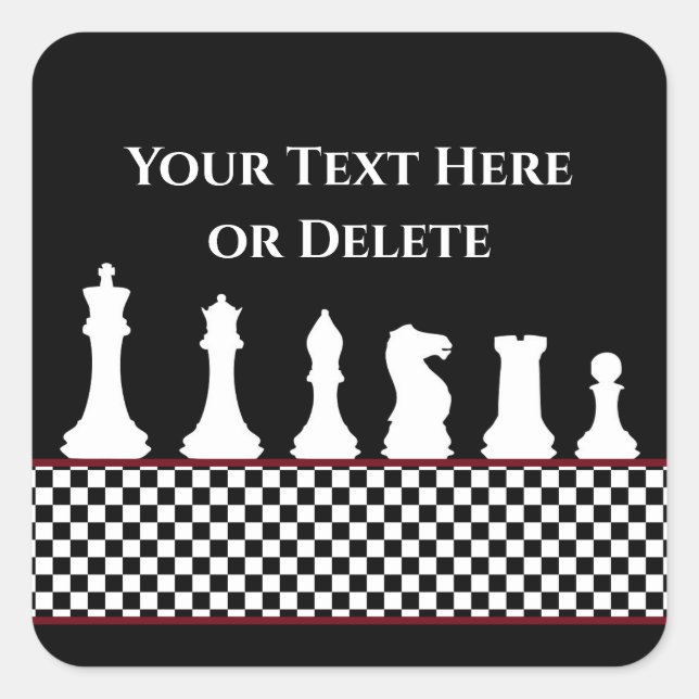 Sticker Carré Votre texte/couleur échiquier Pièce Échecs King No (Devant)