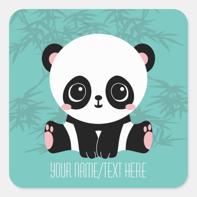Sticker Carré Votre texte/couleur mignonne Ours de panda en bamb (Devant)