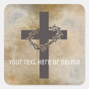 Sticker Carré Votre texte Croix Jésus Couronne d'épines