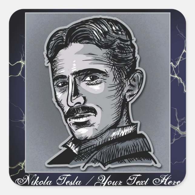 Sticker Carré Votre texte Nikola Tesla Engineer Electric Blue/Gr (Devant)
