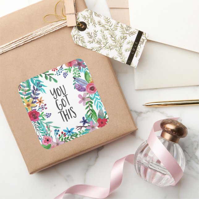 Sticker Carré Vous Avez Cette Citation Cute Boho Floral (Cadeaux)