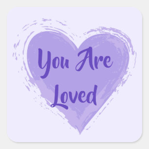 Sticker Carré "Vous êtes aimés" Coeur pourpre