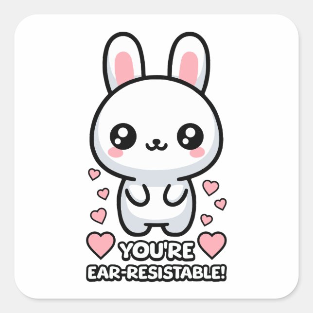 Sticker Carré Vous êtes Earresistible ! Caricature sur le lapin  (Devant)