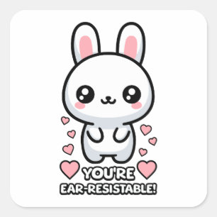 Sticker Carré Vous êtes Earresistible ! Caricature sur le lapin 