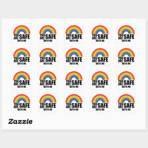 Sticker Carré Vous Êtes En Sécurité Avec Moi LGBTQ Rainbow Pride