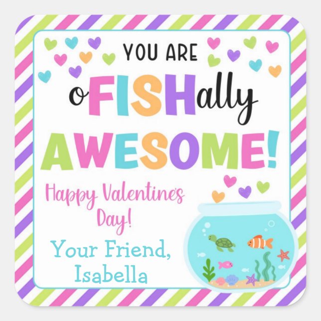 Sticker Carré Vous êtes O-Fish-Ally Awesome Valentines pour enfa (Devant)