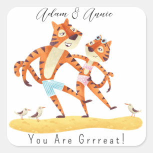 Sticker Carré Vous êtes un cadeau personnalisé de tigre Grrrreat