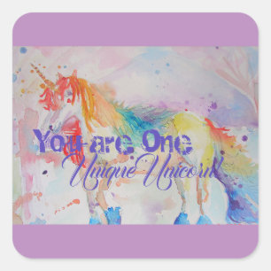 Sticker Carré Vous Êtes Une Unicorne Unique ! Unicornes roses