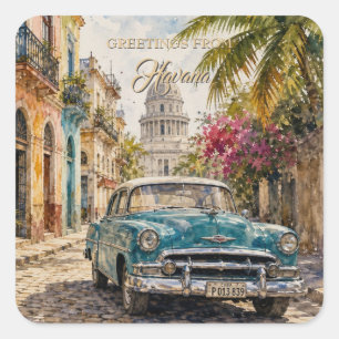 Sticker Carré Voyage à Cuba Vintage - Salutations d'Havane