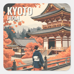 Sticker Carré Voyage à Kyoto Japon Automne Temple Personnaliser