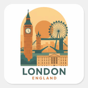 Sticker Carré Voyage à Londres Angleterre Vintage   Rétro 