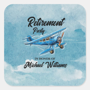 Sticker Carré Voyage de retraite Thème de l'avion de fête Vintag