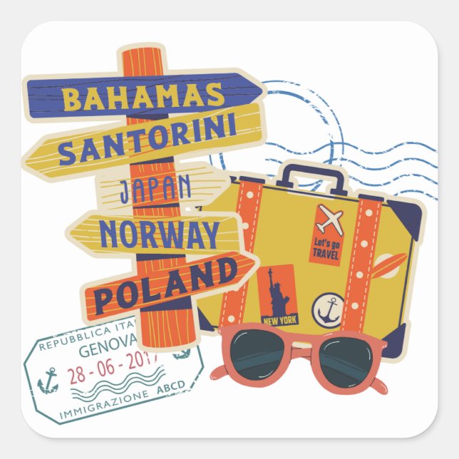 STICKER CARRÉ VOYAGE MIGNON AUX BAHAMAS VOYAGE DE NOCE (Devant)