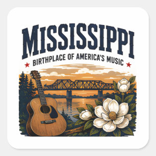 Sticker Carré Voyage musical dans le sud du Mississippi