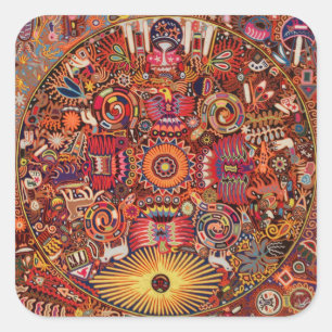 Sticker Carré Voyage tribal maya mexicain de Boho d'art d'Oaxaca
