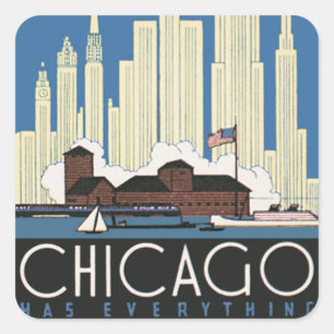 Sticker Carré Voyage Vintage Chicago Illinois Gratte-ciel Skylin