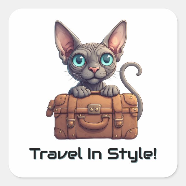 Sticker Carré Voyageur Chat Mignon – Cadeau pour les Amoureux de (Devant)