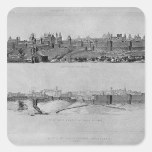 Sticker Carré Vue de Carcassonne du côté ouest