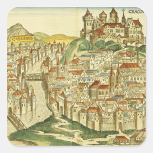 Sticker Carré Vue de la ville de Cracovie (Kracow), depuis le Nu