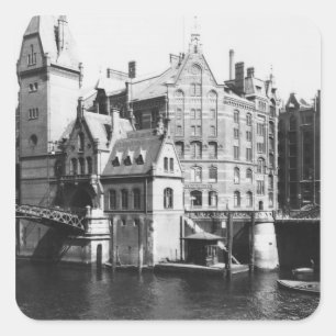 Sticker Carré Vue du Speicherstadt Hambourg, c.1910