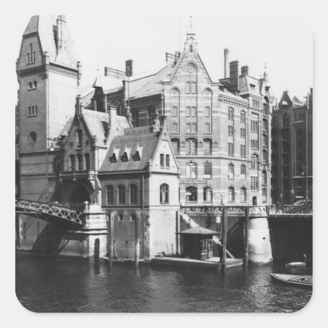 Sticker Carré Vue du Speicherstadt Hamburg, vers 1910 (Devant)