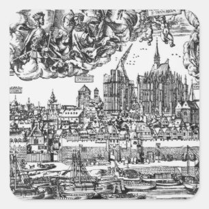 Sticker Carré Vue générale de Cologne, 1531 (gravure) (pho de