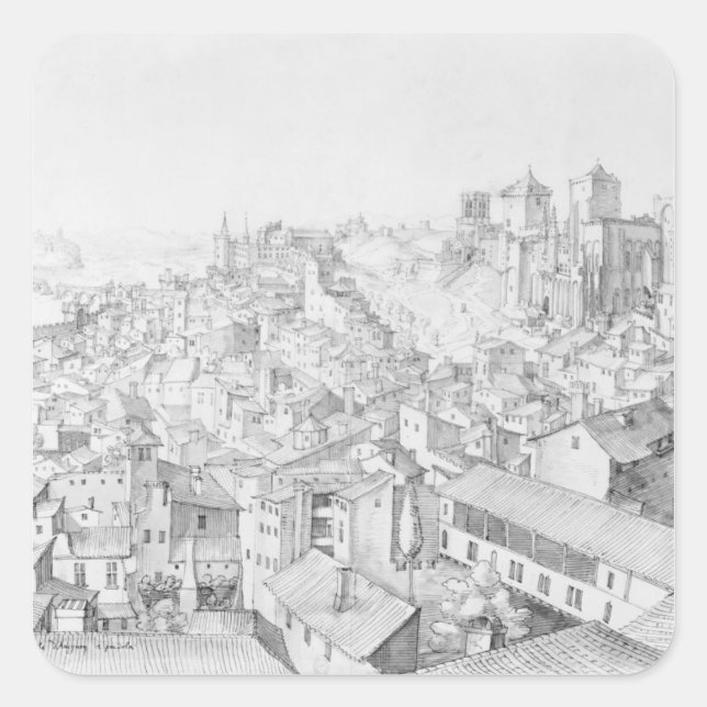 Sticker Carré Vue sur la ville d'Avignon et ses environs (Devant)