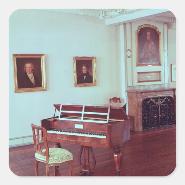 Sticker Carré Vue sur une chambre avec piano à queue (Devant)