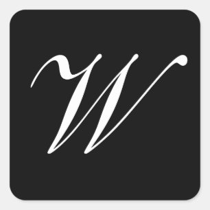 Sticker Carré W Monogramme initial blanc sur noir