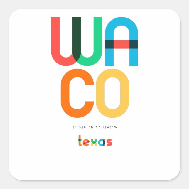 Sticker Carré Waco Texas Mid Century, Pop Art, (Devant)