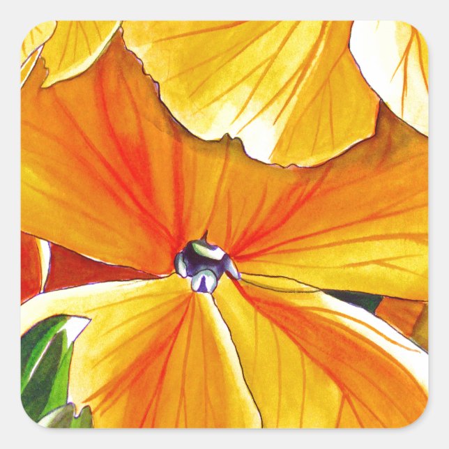 Sticker Carré Wallflower originale aquarelle art floral (Devant)