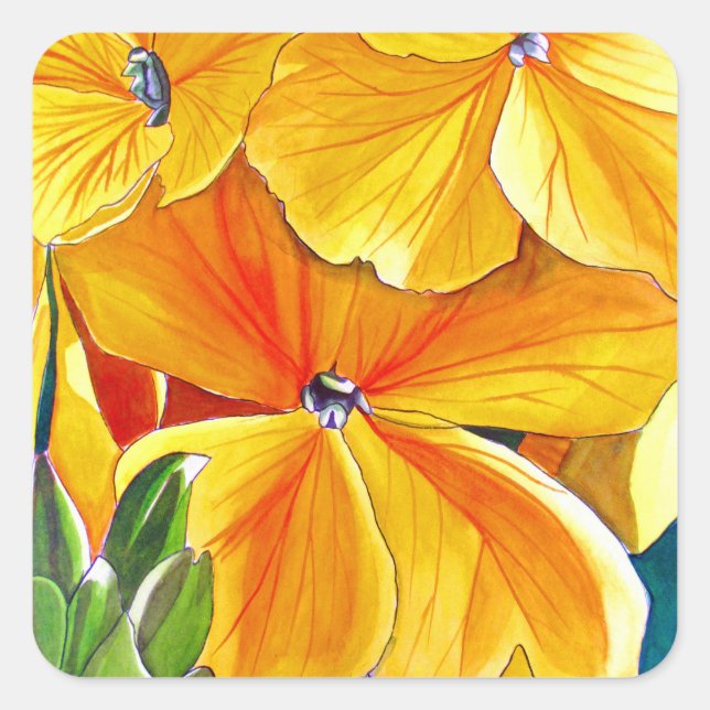 Sticker Carré Wallflower originale aquarelle art floral (Devant)