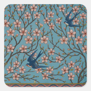 Sticker Carré Walter Crane Almond Blossom & Swallow