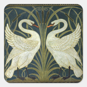 Sticker Carré Walter Crane Swan & Rush et Iris victorien