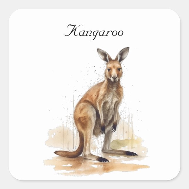 Sticker Carré Wanderer extérieur : aquarelle Kangaroo personnali (Devant)