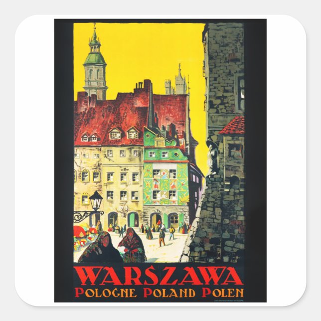 Sticker Carré Warszawa - Pologne - Vintage voyage (Devant)