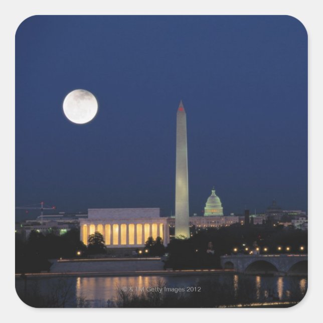 Sticker Carré Washington DC à la nuit (Devant)