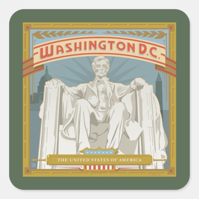 Sticker Carré Washington DC | Mémorial de Lincoln (Devant)